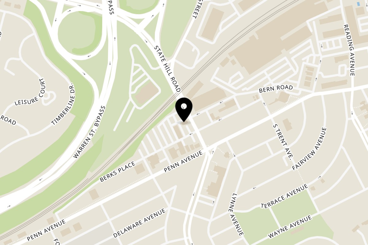 Map showing the location of Vinny G's on 18 State Hill Rd in Wyomissing